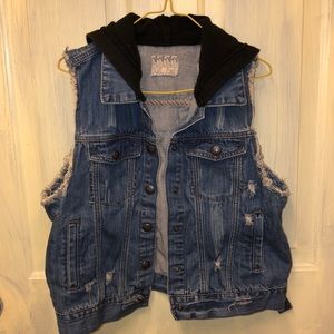 Jean vest with black hoodie